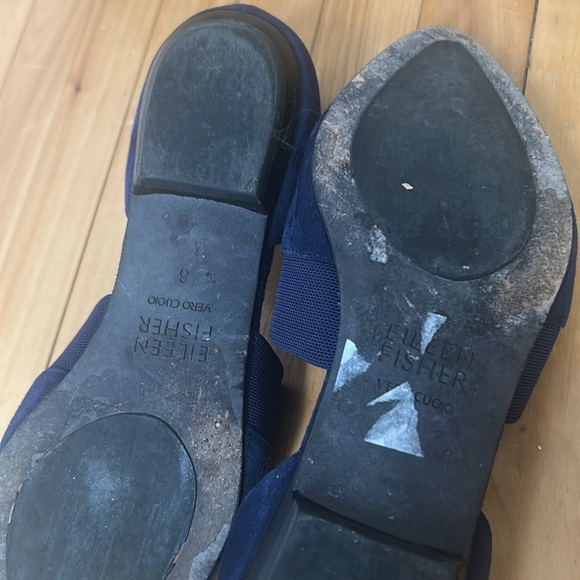 Eileen  Fisher blue Flute Suede Flats size 6 mules slip-on - Picture 5 of 8